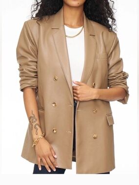 Pistola Roman oversized double-breasted faux leather blazer in taupe